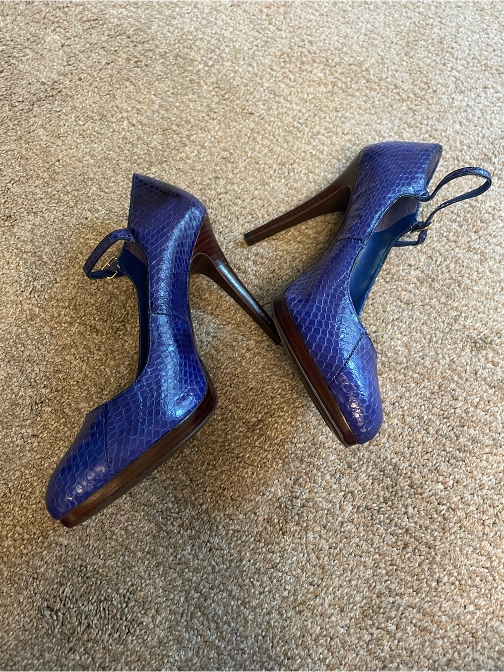 Ralph Lauren Kylie Cobalt Blue Snakeskin  Stiletto Pumps Ankle Strap Size 9B